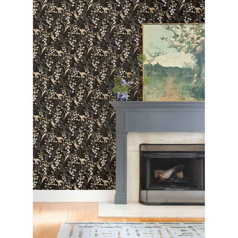 A-Street Prints Linden Black Jungle Canopy Wallpaper