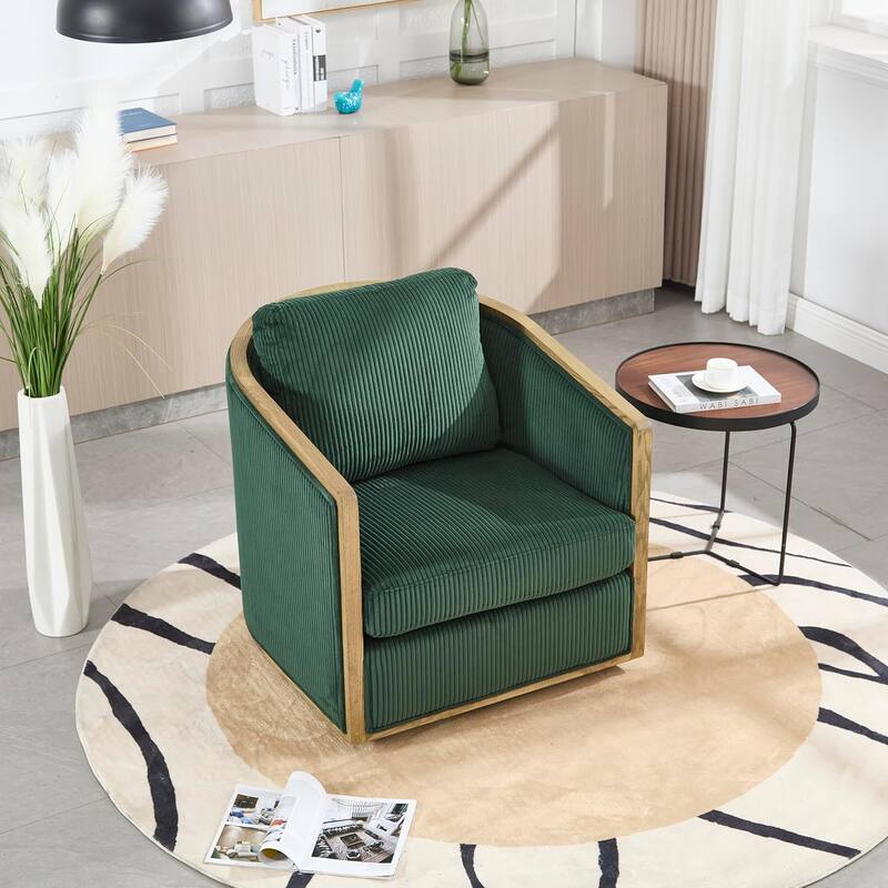 Roomfitters Modern Corduroy Swivel Barrel Chair, 360 Lounge Club Chair with Deep Seat for Living Room or Office