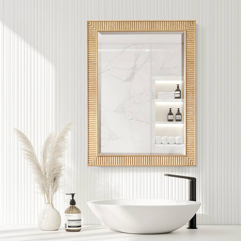 Bangalore Rectangular Wood Framed Medicine Cabinet with Mirror - 24"W x 31.9"H - Washed Ash Grey