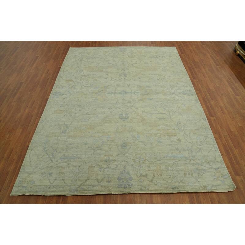 All-Over Floral Oushak Vegetable Dye Area Rug, Floral Geometric Carpet - 11' 7'' X 8' 10''