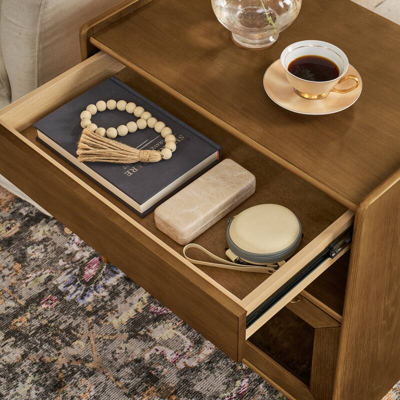 Modern Nightstand with Charging Station,Outlet Hole and 2 Drawers