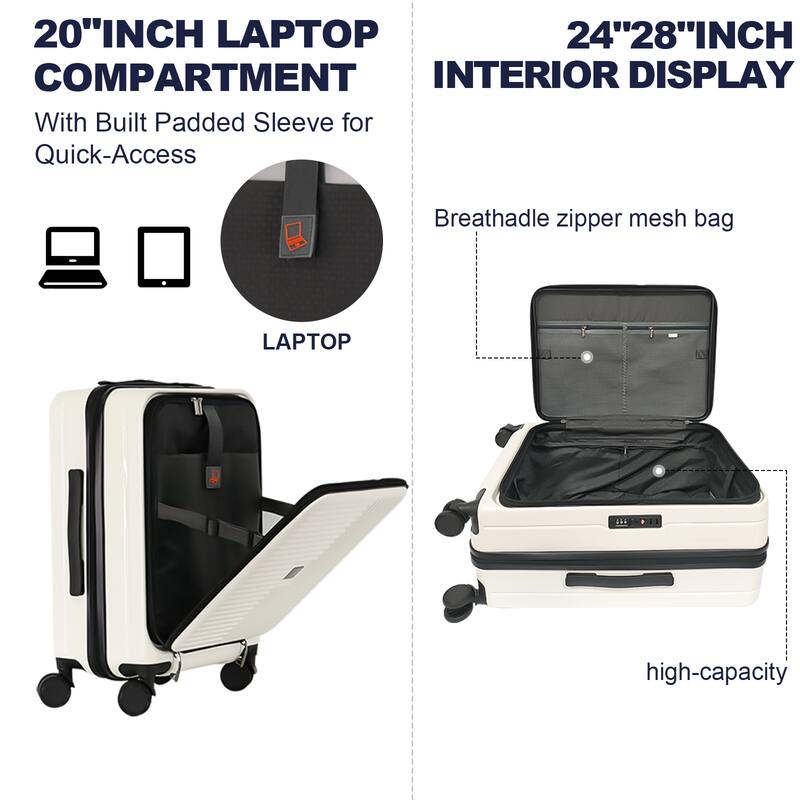 Luggage Sets 3 Piece, ABS Hardshell Lightweight Carry On Luggage with Front Opening and TSA Approved Lock, for Men and Women
