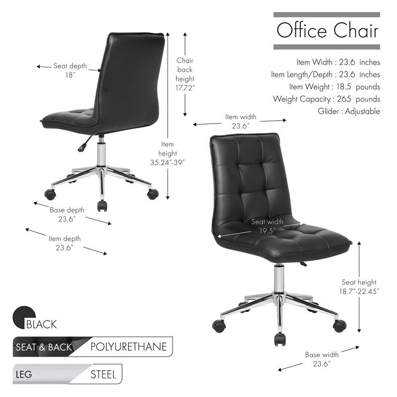 Porthos Home Leona Adjustable Steel and Faux Leather Office Chair