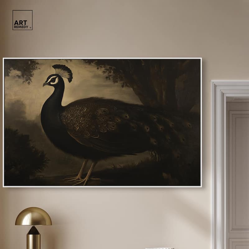 Peacock in Monotone Canvas by Art Remedy
