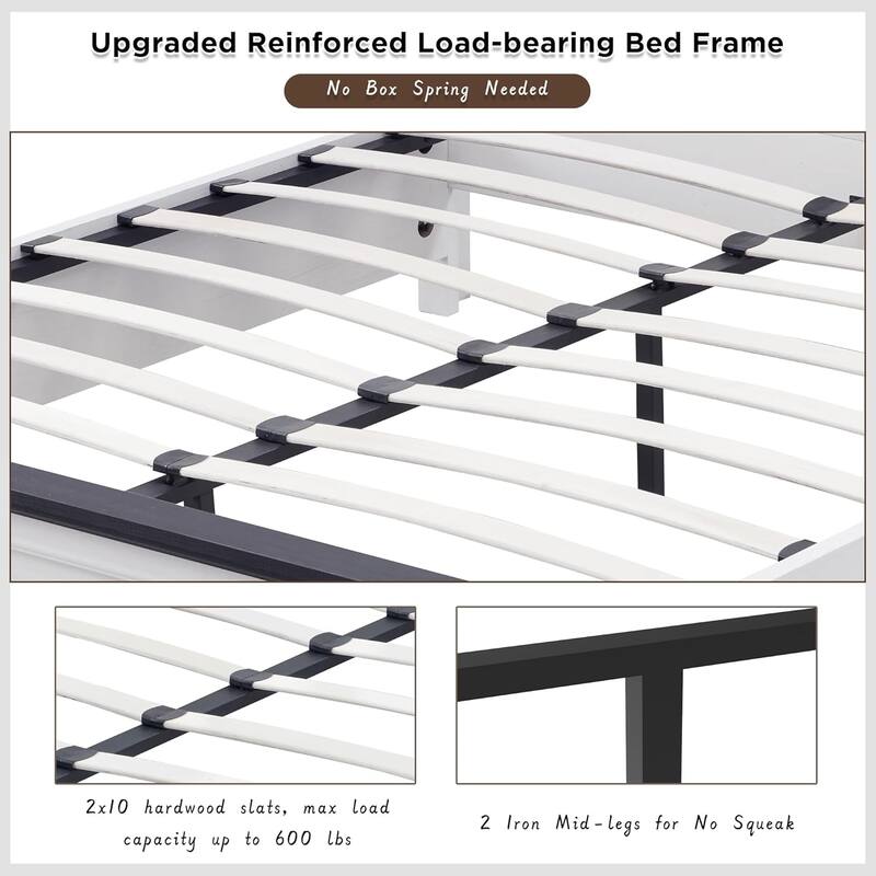 Farmhouse Queen Wood Bed Frame with 52" Tall Headboard & Footboard