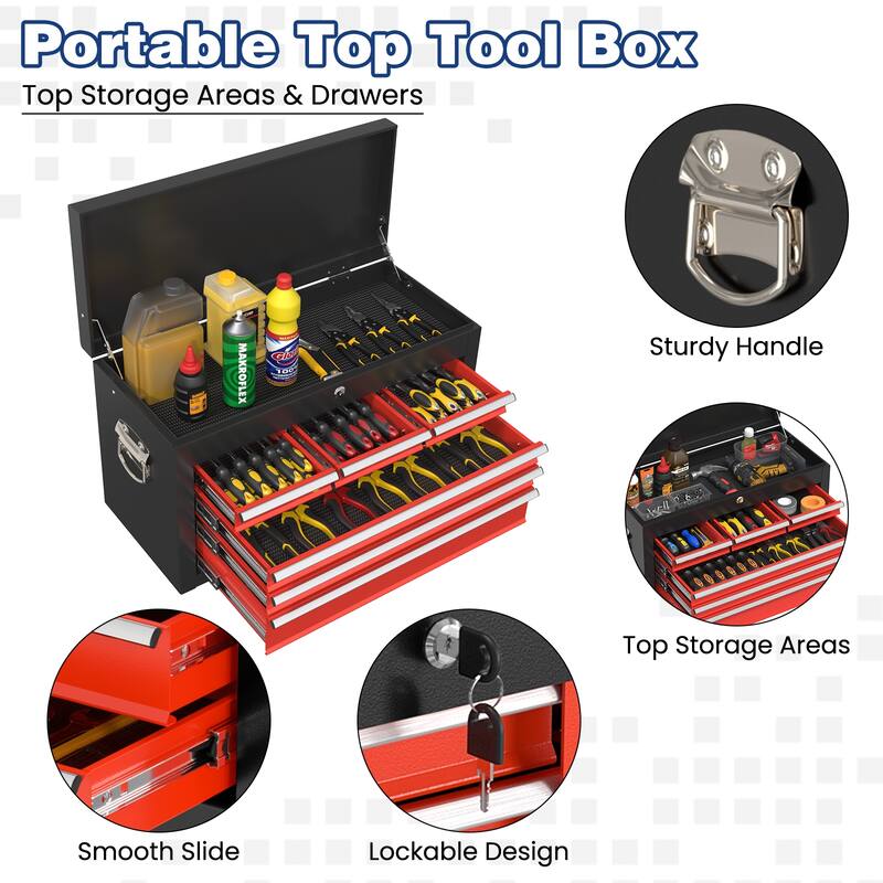 8-Drawer Rolling Tool Chest & Removable Tool Box Organizer with Lock