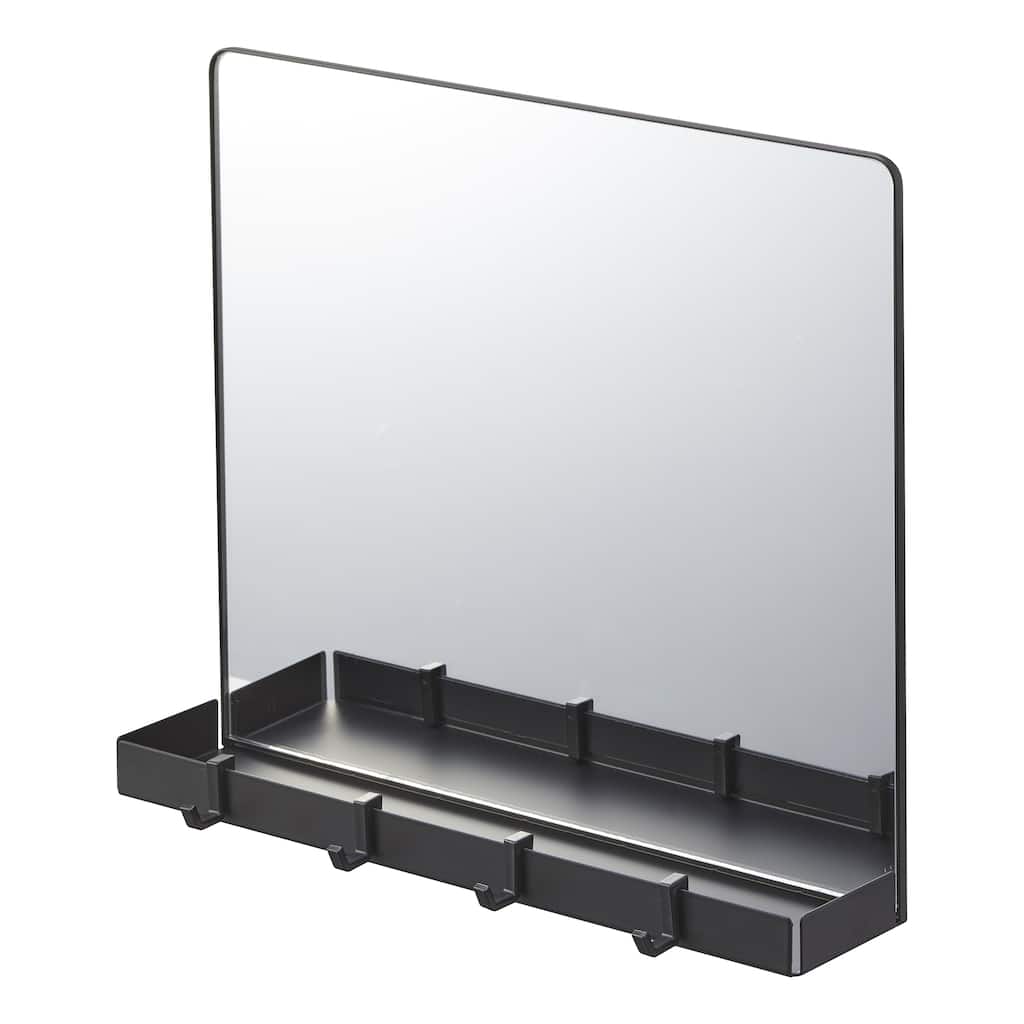 Yamazaki Home Magnetic Mirror with Storage Rack, Glass, Holds 5.5 lbs - L 2.64 x W 11.81 x H 10.24 inches