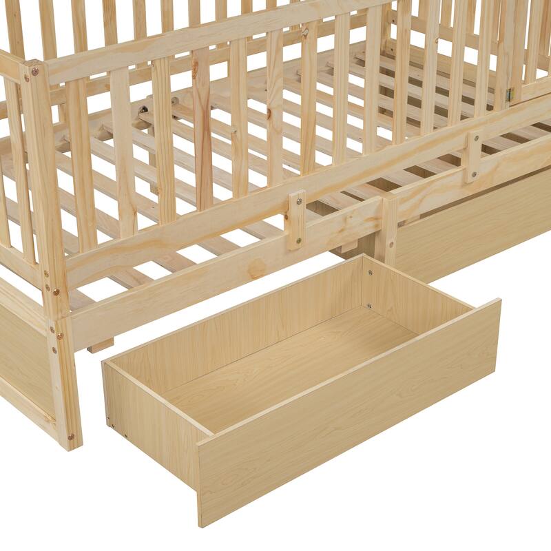 Wood Floor Bed Daybed Bed Frame with 2 Drawers