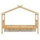 preview thumbnail 30 of 72, Creativity House Bed Twin Size Frame with 2 Wood Drawers for Boys Girls, Wood Platform Bed with Roof No Box Spring Needed