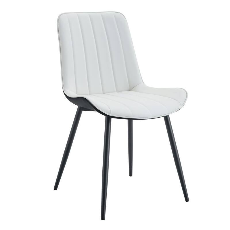 Dining Chair Set of 4 PU Extended Seating with Black Metal Legs