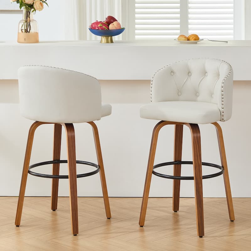 Faux Leather Upholstered Wood Frame Swivel Counter Stools / Bar Stools, Set of 2