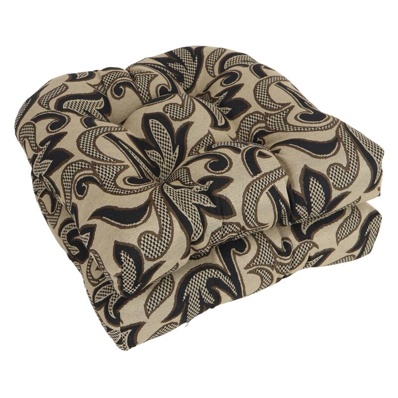 19-inch Rounded Back Tapestry Chair Cushion (Multiple Patterns, Set of 1,2, or 4) - 19 x 19 - Checkered Scroll - Set of 2