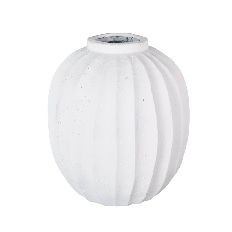 Magnesium Oxide Wide Vase with Carved Grooves - White - Roche River Decor