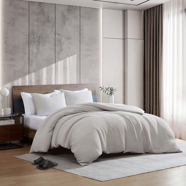 Kenneth Cole Solid Waffle Reversible Comforter Set - White - Queen