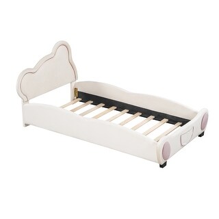 Bear-shaped Headboard Upholstered Bed Velvet Platform Bed with Pocket