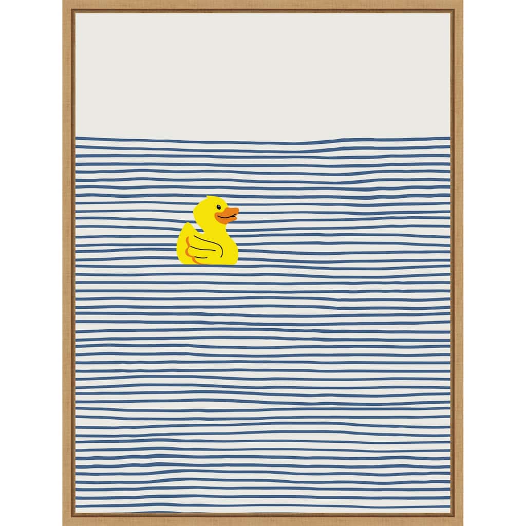 Yellow Duck Afloat by Little Dean Framed Canvas Wall Art