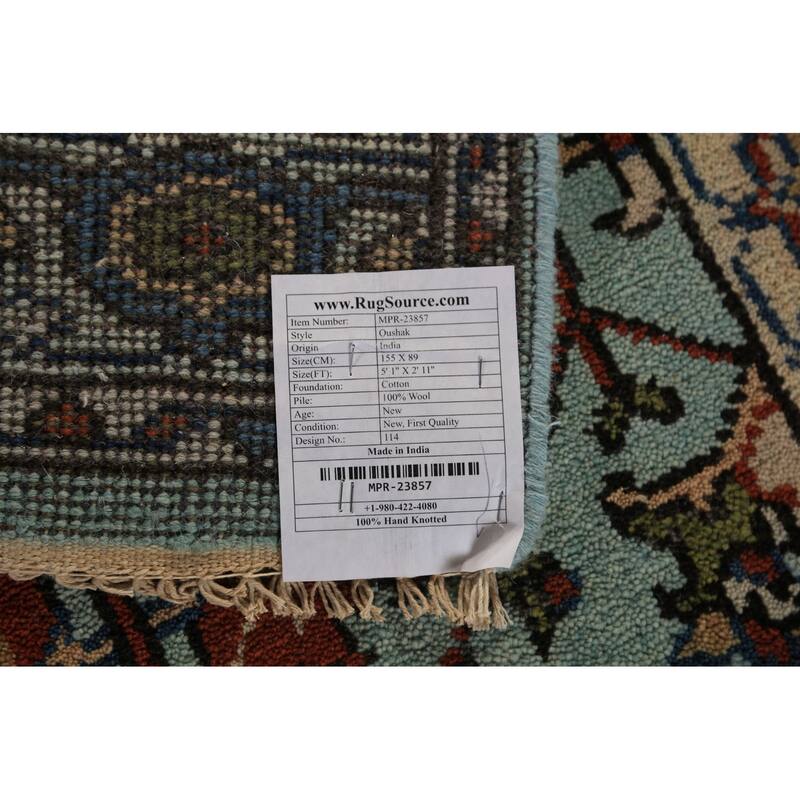 Light Blue Oushak Indian Foyer Rug Handmade Wool Carpet - 2'11"x 5'1"