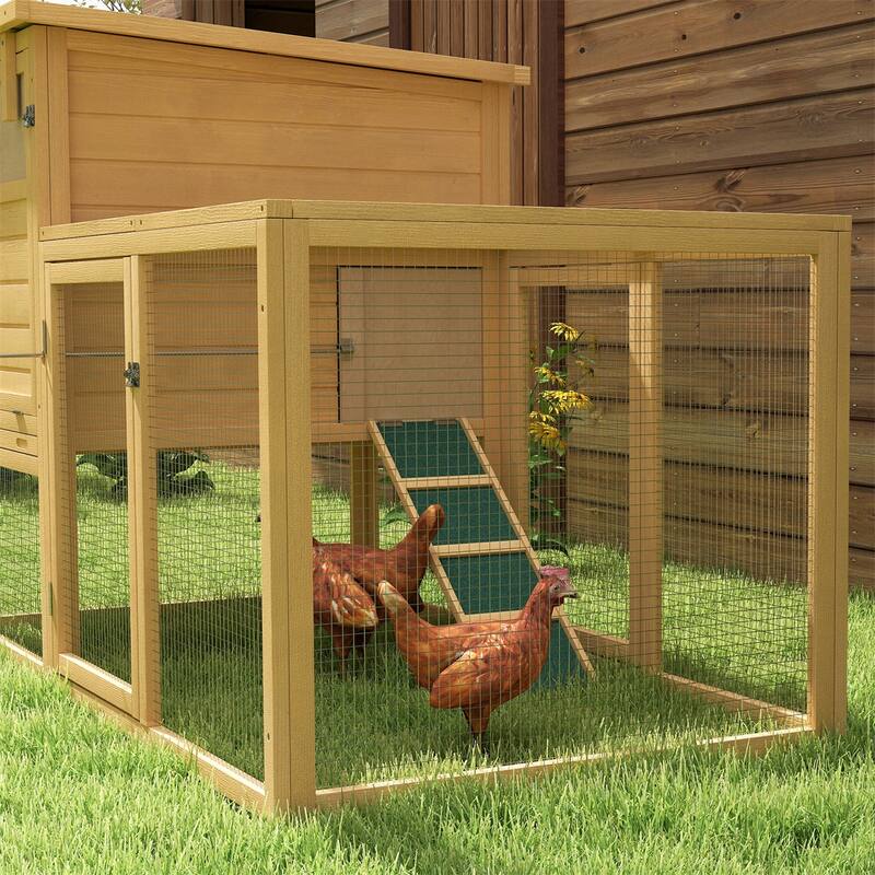 Wooden Chicken Coop with Outer Run, Nesting Box and Roosting Poles - 74.8" L x 31.9" W x 40.6" H