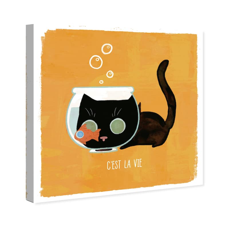 Wynwood Studio Prints Typography and Quotes Ces't La Vie Cat Yellow and Dark Yellow Modern & Contemporary Wall Art Canvas Print