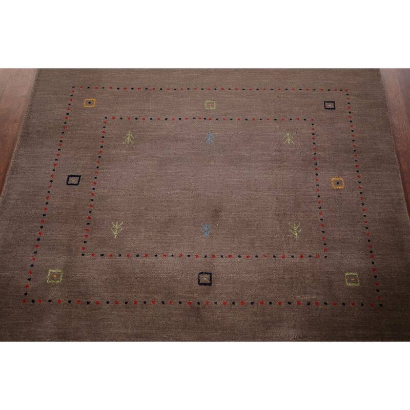 Brown Striped Gabbeh Oriental Accent Rug Handmade Wool Carpet - 3'11"x 5'7"