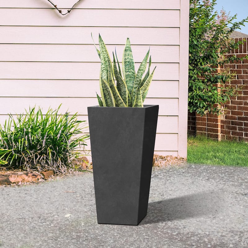 Roakken Black Lightweight Concrete Tapered Rectangle Planter by Havenside Home