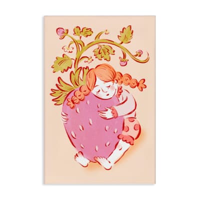 Stupell Girl Hugging Strawberry Canvas Wall Art Design By Hannah Moren
