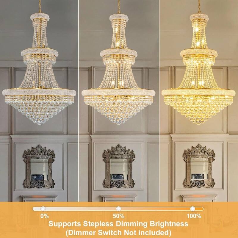 KAYLA 19-Lights High Ceiling Chandelier Modern Gold Crystal Chandeliers Large Foyer Chandelier Fixtures