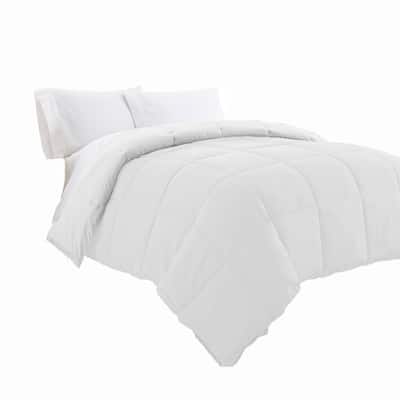 Beth Reversible Microfiber Queen Comforter, Squared Stitching, Pure White