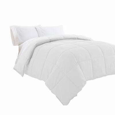 Beth Reversible Microfiber Queen Comforter, Squared Stitching, Pure White