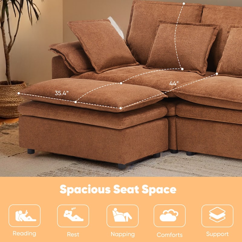 Pocassy Modern Chenille Sofa Sleeper with 24" Extra Deep Seats & 4 Throw Pillows