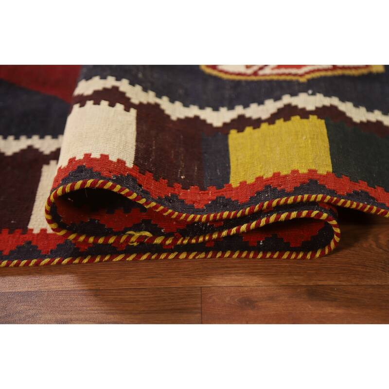 Red Kilim Qashqai Persian Vintage Area Rug Hand-Woven Wool Carpet - 4'3"x 6'7"