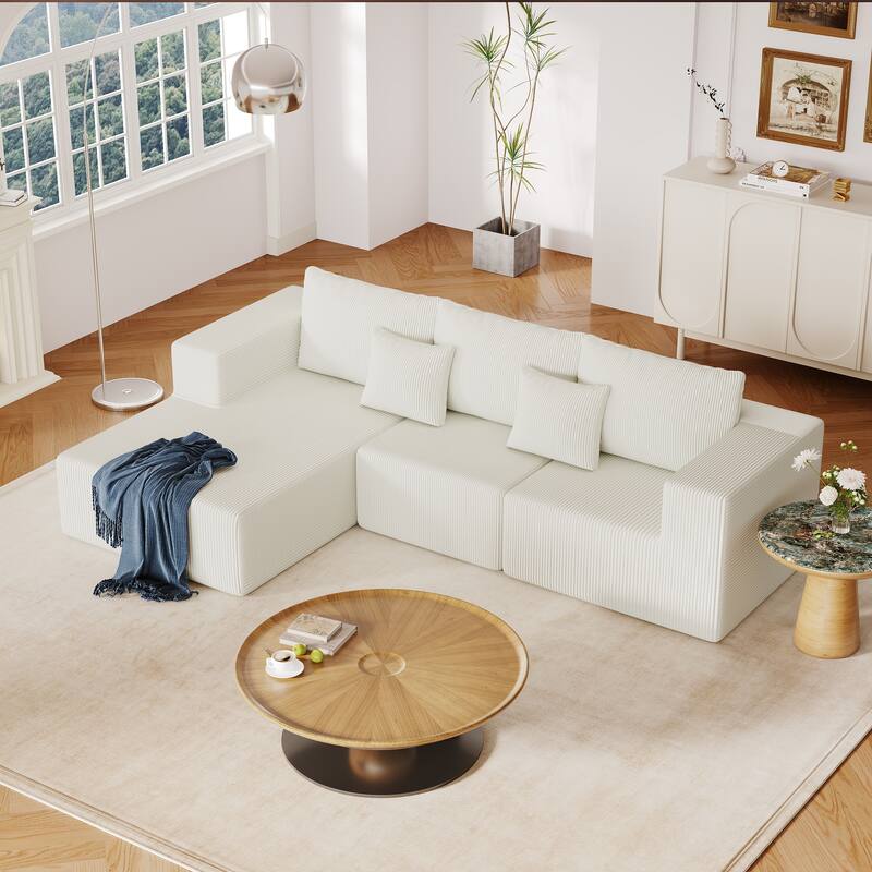 Modern Modular Sectional Sofa with Striped Corduroy and Foam Cushion, for Living Room and Guest Room