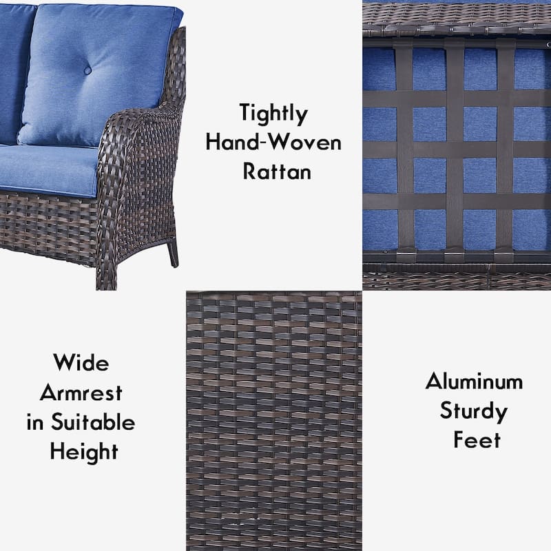 Pocassy Outdoor Loveseat Sofa 2-Seat PE Rattan
