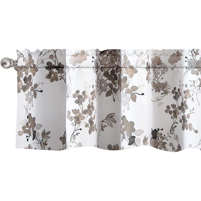 DriftAway Watercolor Floral Botanical Lined Thermal Insulated Window Curtain Valance Rod Pocket - 52 x 14
