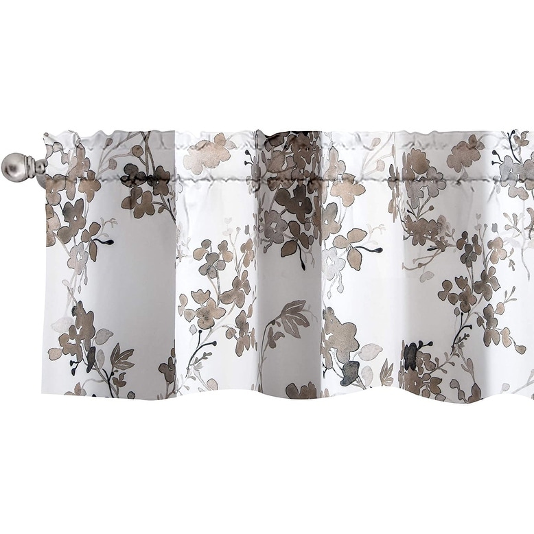 DriftAway Watercolor Floral Botanical Lined Thermal Insulated Window Curtain Valance Rod Pocket - 52 x 14