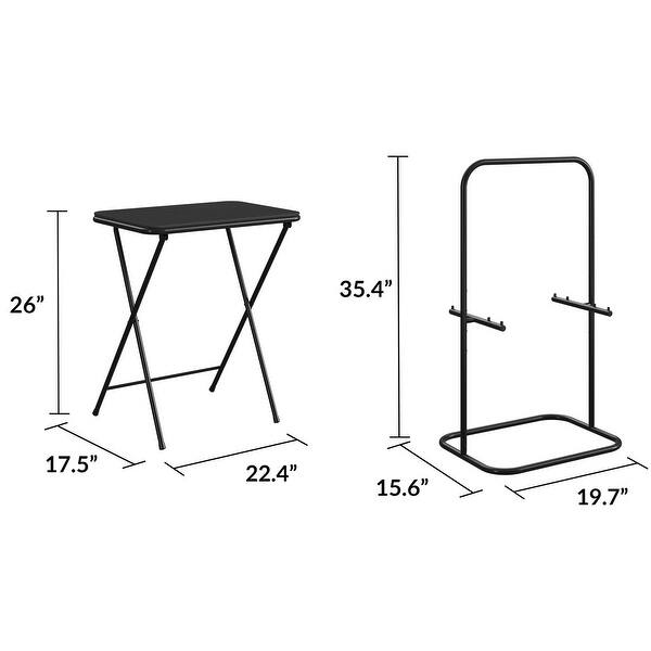 COSCO 5Piece Folding Vinyl Top TV Tray Set, Black with Storage Rack