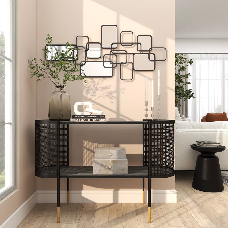 CosmoLiving by Cosmopolitan Artistic Black Metal Geometric Wall Mirror