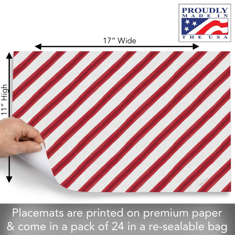Holiday Stripe 24 Sheet Reusable Premium Paper Stock Placemats in Resealable Storage Bag Made in The USA 17" x 11"