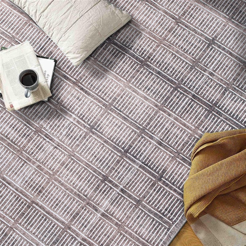 World Rug Gallery Bohemian Stripe Lines Washable Non-Slip Area Rug