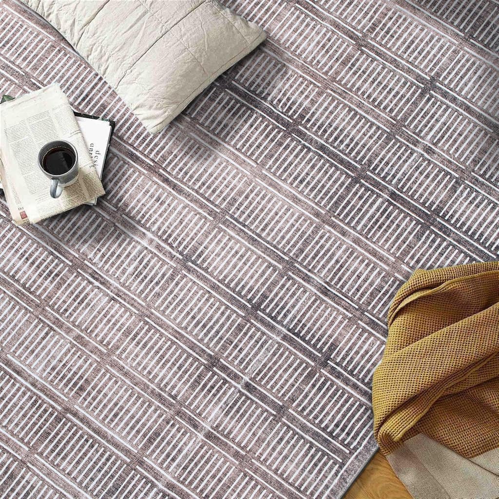 World Rug Gallery Bohemian Stripe Lines Washable Non-Slip Area Rug