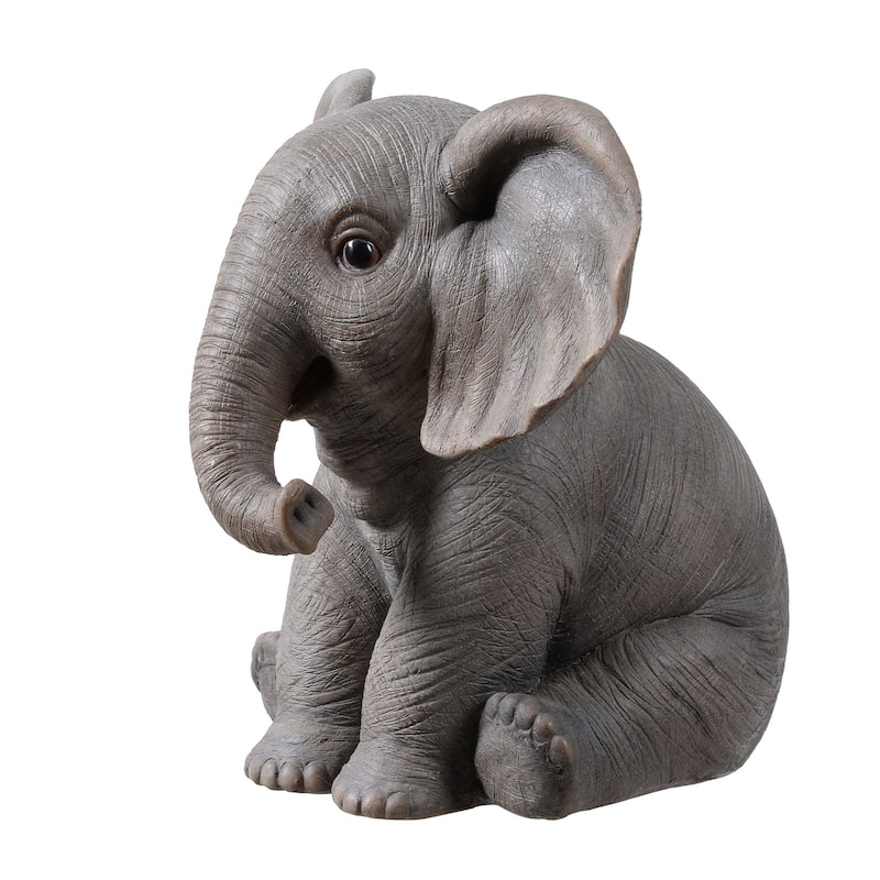 Sitting Baby Elephant Outdoor Garden Statue - 7.75"