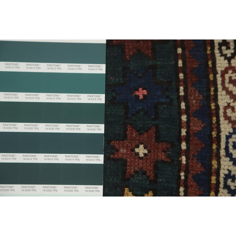 Hand Knotted Oriental 100% Wool Carpet Traditional Tribal Navy Blue & Blues Kazak Runner Rug - 6' 7'' X 3' 5''