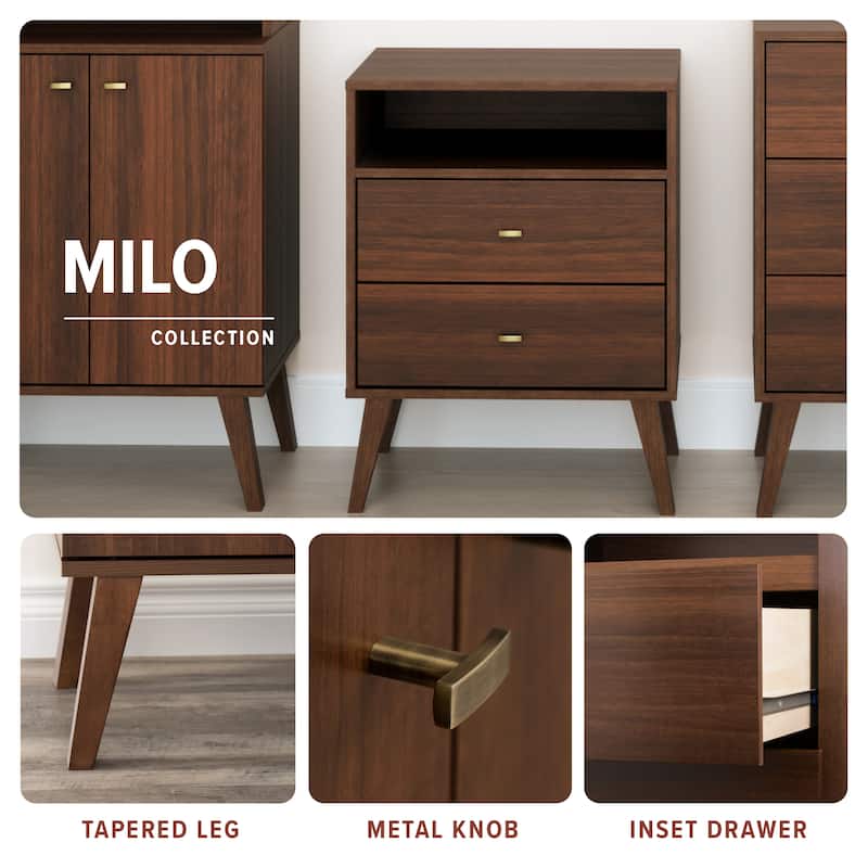Prepac Milo Mid-Century Modern Bookcase with Six Shelves and Two Doors - 29 in. W x 62.25 in. H x 12 in. D