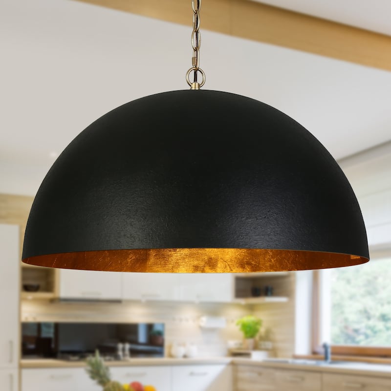Modern Industrial 1-Light Oversized Black Gold Pendant Semi-Circular Design Chandelier for Dining Room - Large-23.6"D