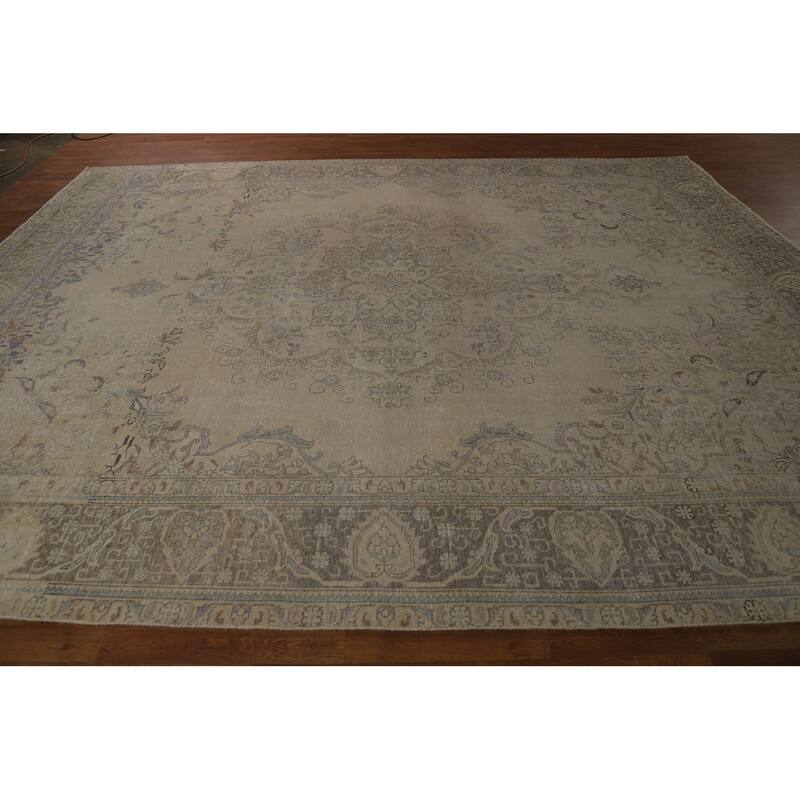 Medallion Tabriz Persian Vintage Rug Hand-Knotted Wool Carpet - 9'9" x 12'8"