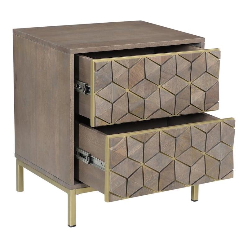 Mirrored 3-Drawer Nightstand with Antique Bronze Base - Glam Luxe Bedside Storage Table