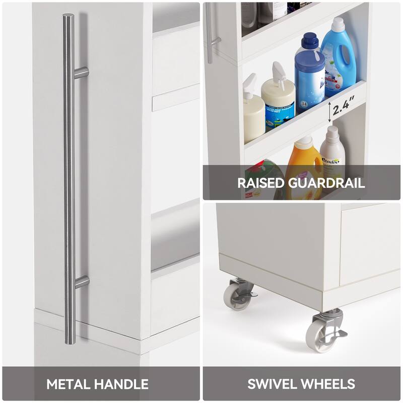 5-tier Tall Slim Storage Cart on Wheels Rolling Utility Cart - 5.9" D x 21.7" W x 63" H