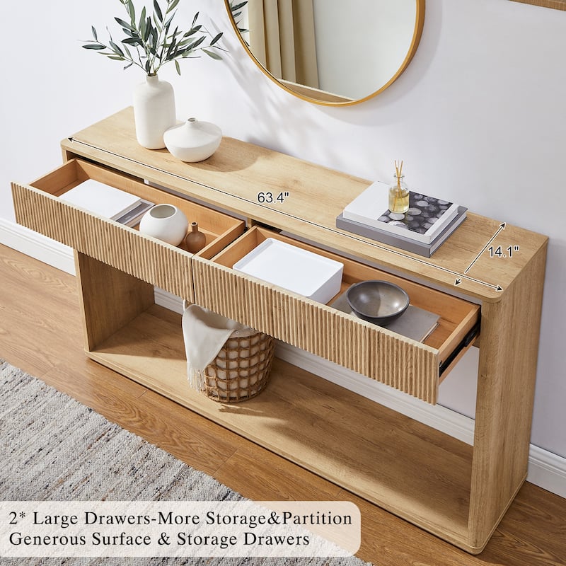 63" Modern Fluted 2 Drawers Entryway Table, Console Table, Sofa Table