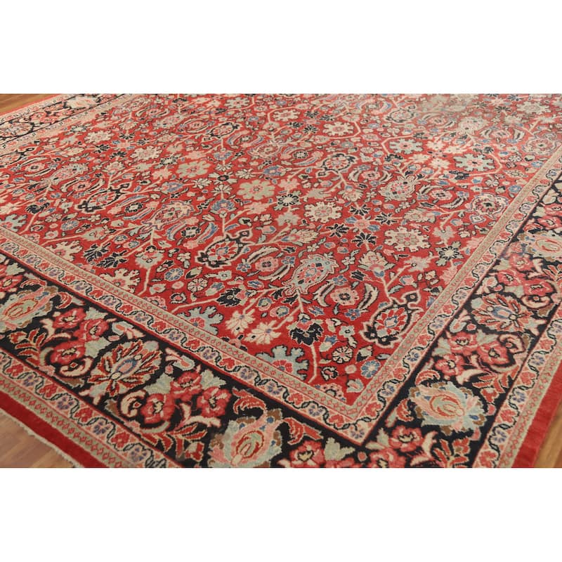 Hand Knotted Oriental 100% Wool Carpet Traditional All-Over Red Mahal Area Rug - 12' 8'' X 9' 6''