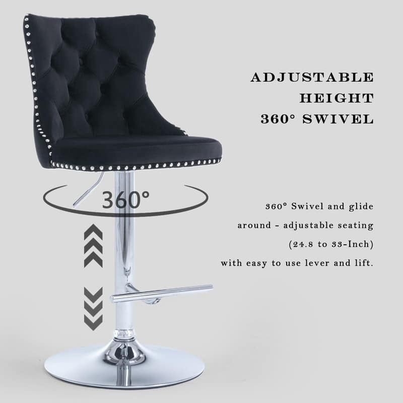 Velvet Upholstered Nailheads Tufted Swivel Bar Stools (Set of 4)
